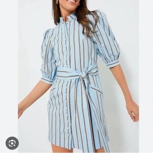 Striped Blue Puff Sleeve Dress